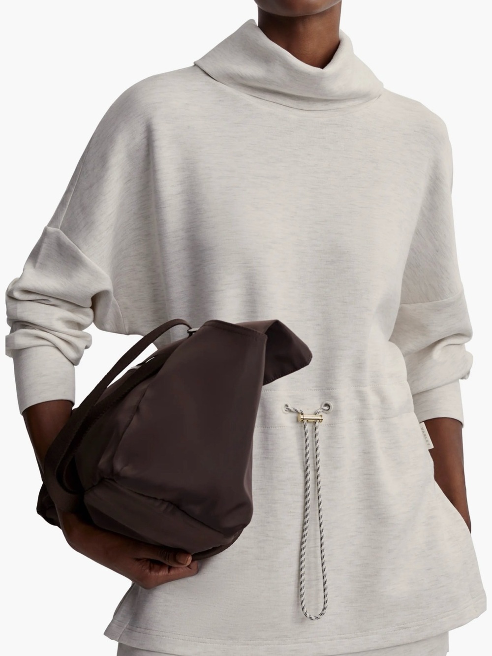 Varley Doublesoft Freya Funnel Neck Sweatshirt Medium Ivory Marl Quiet Luxury